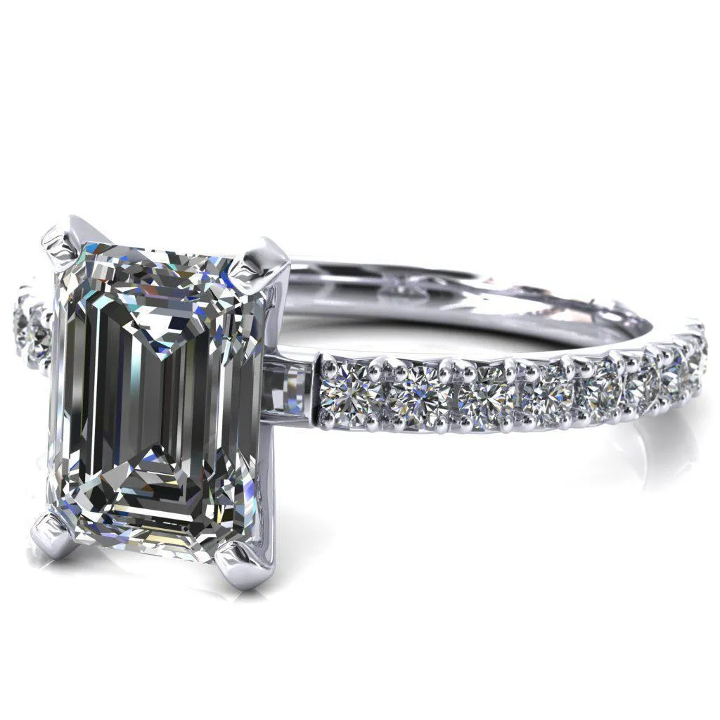 Nefili Emerald Center Stone 4 Prong 5/8 Eternity Diamond French Pave Engagement Ring
