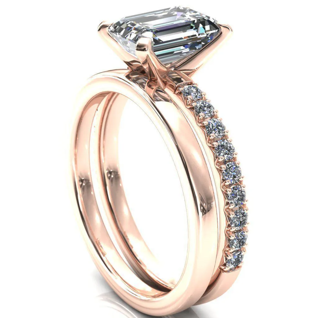 Nefili Emerald Center Stone 4 Prong 5/8 Eternity Diamond French Pave Engagement Ring