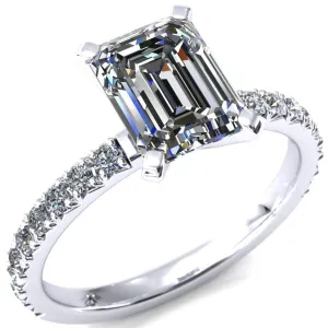 Nefili Emerald Center Stone 4 Prong 5/8 Eternity Diamond French Pave Engagement Ring