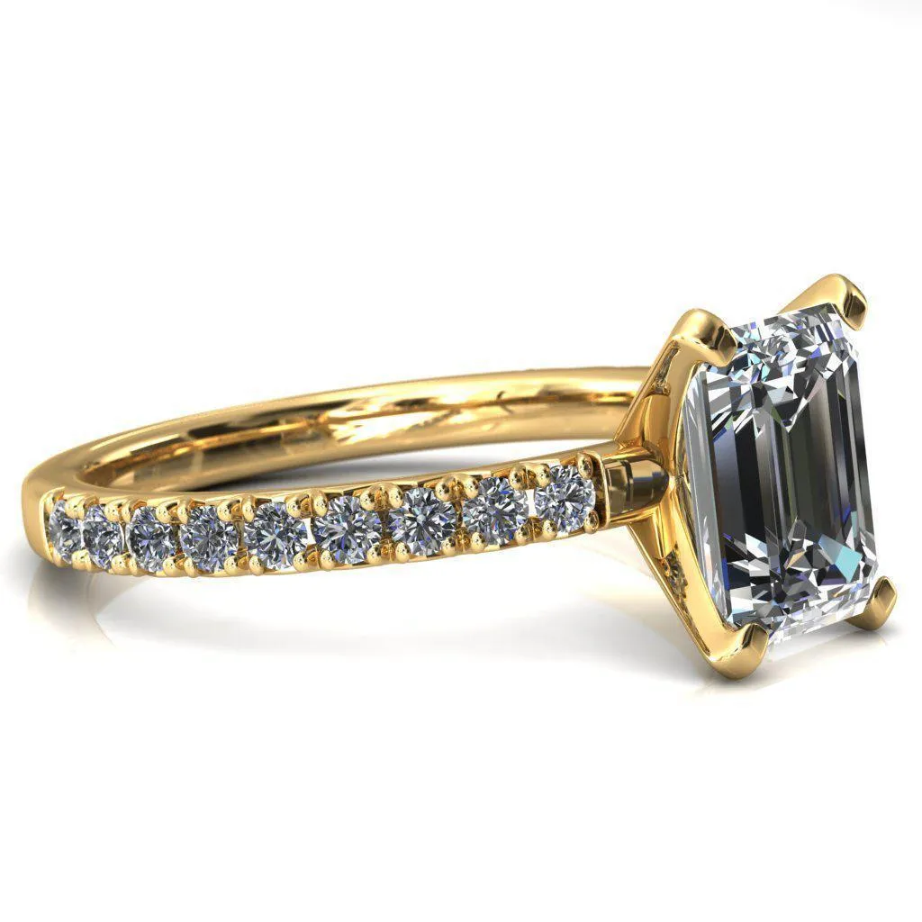 Nefili Emerald Center Stone 4 Prong 5/8 Eternity Diamond French Pave Engagement Ring