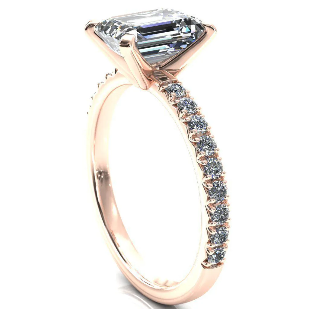 Nefili Emerald Center Stone 4 Prong 5/8 Eternity Diamond French Pave Engagement Ring