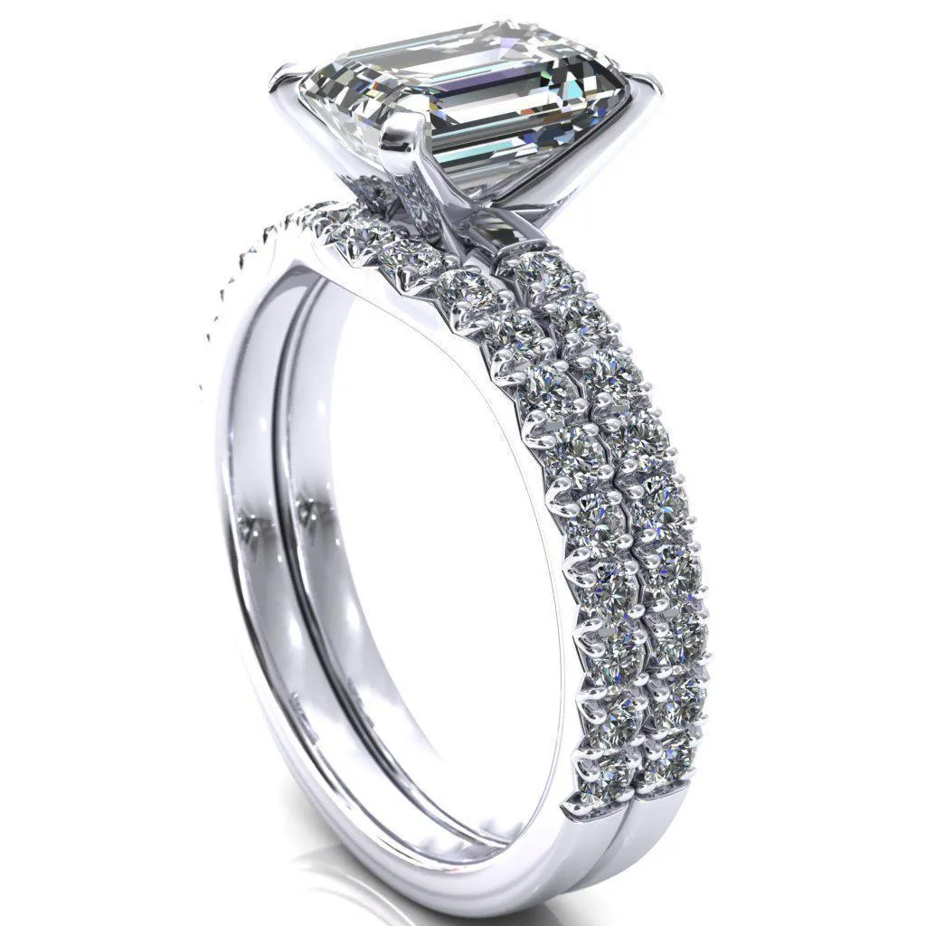 Nefili Emerald Center Stone 4 Prong 5/8 Eternity Diamond French Pave Engagement Ring