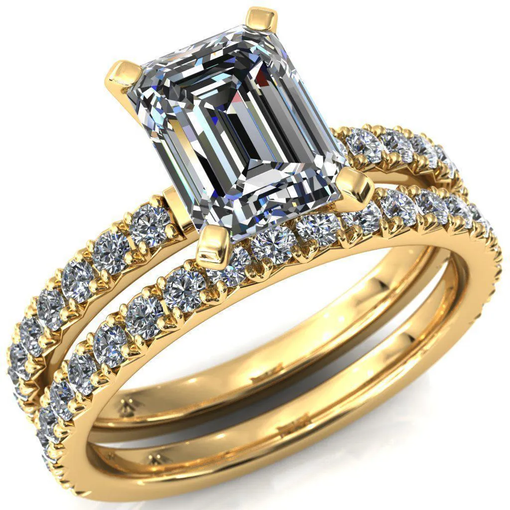 Nefili Emerald Center Stone 4 Prong 5/8 Eternity Diamond French Pave Engagement Ring
