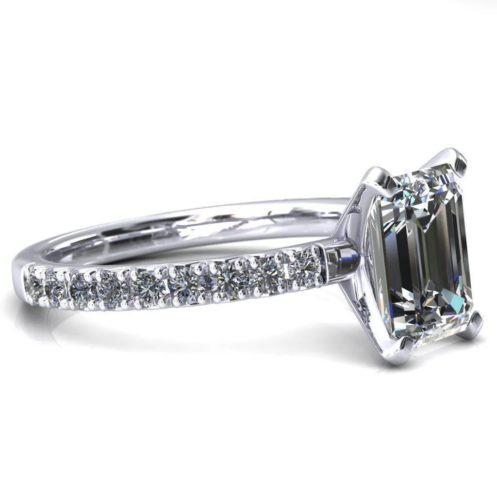 Nefili Emerald Center Stone 4 Prong 5/8 Eternity Diamond French Pave Engagement Ring