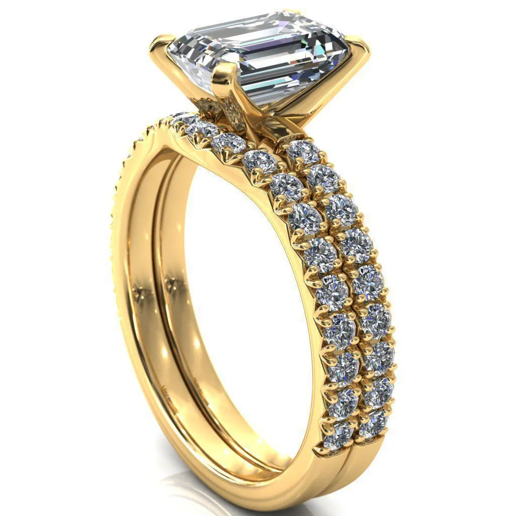 Nefili Emerald Center Stone 4 Prong 5/8 Eternity Diamond French Pave Engagement Ring