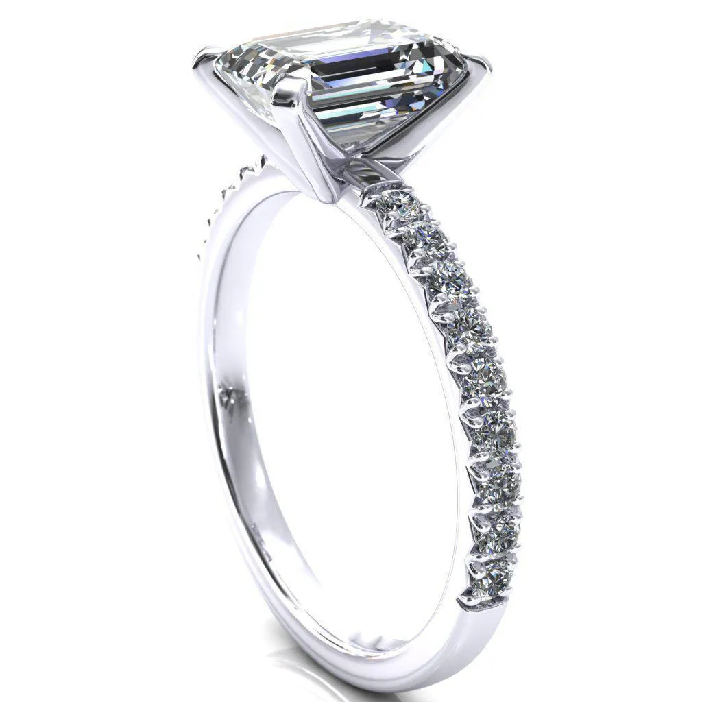 Nefili Emerald Center Stone 4 Prong 5/8 Eternity Diamond French Pave Engagement Ring