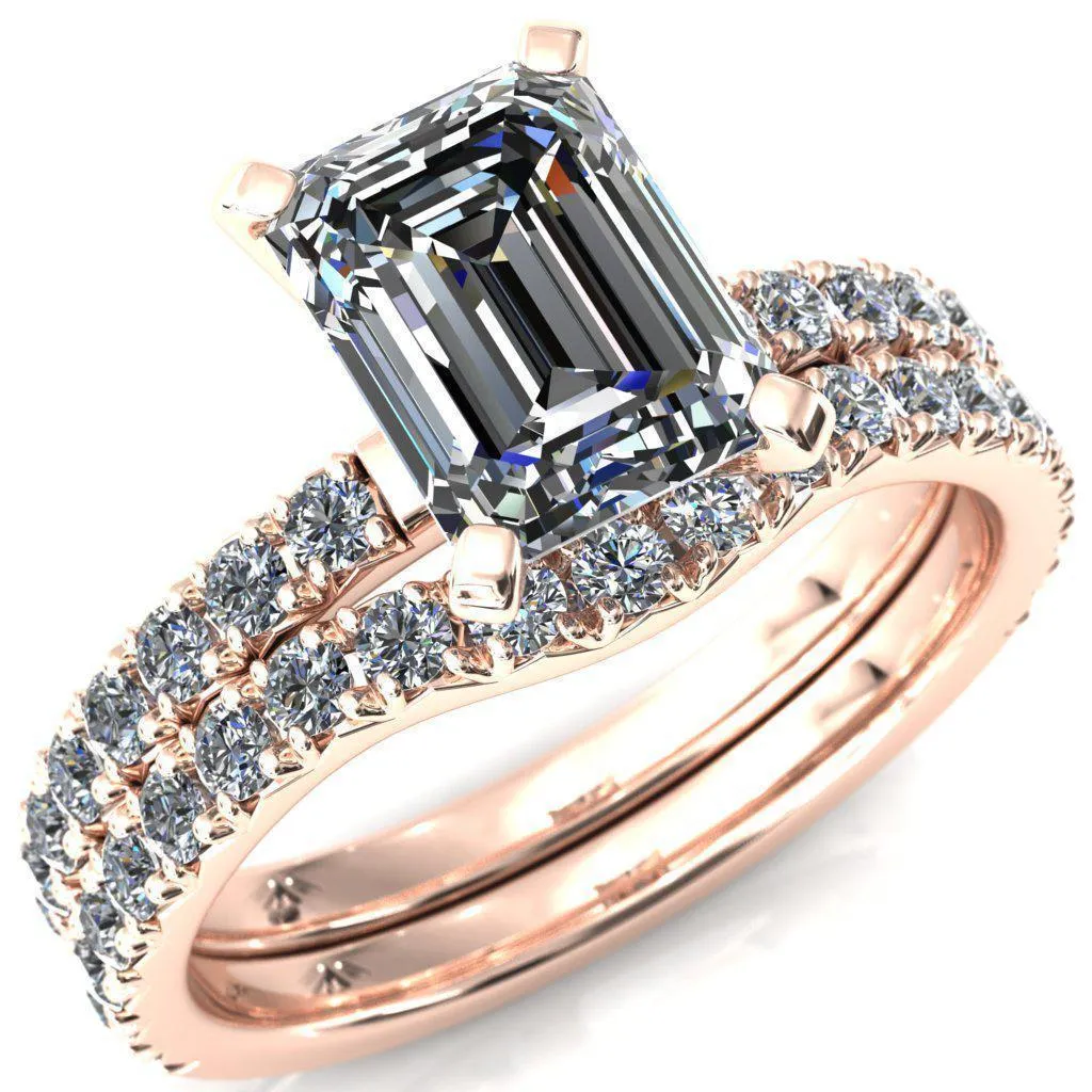 Nefili Emerald Center Stone 4 Prong 5/8 Eternity Diamond French Pave Engagement Ring