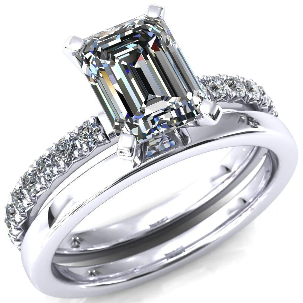 Nefili Emerald Center Stone 4 Prong 5/8 Eternity Diamond French Pave Engagement Ring