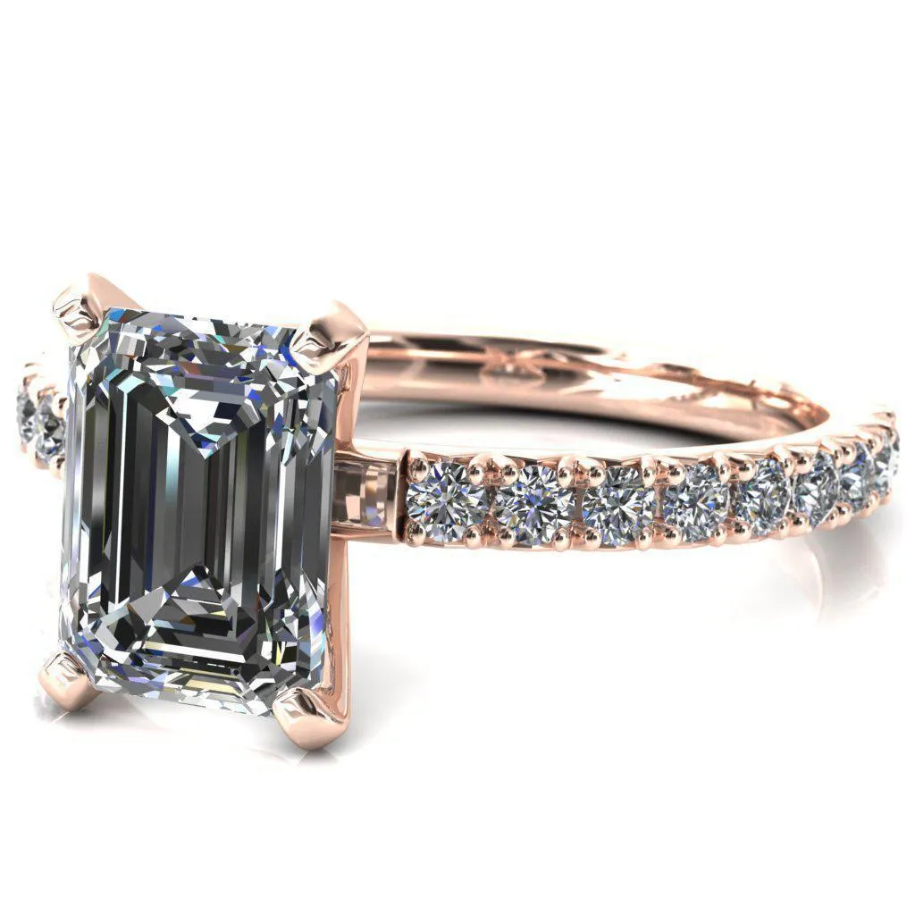 Nefili Emerald Center Stone 4 Prong 5/8 Eternity Diamond French Pave Engagement Ring