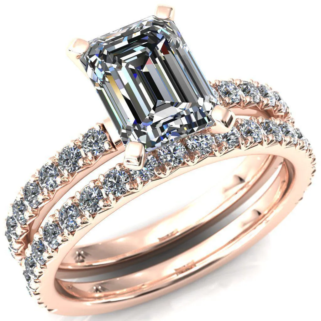 Nefili Emerald Center Stone 4 Prong 5/8 Eternity Diamond French Pave Engagement Ring