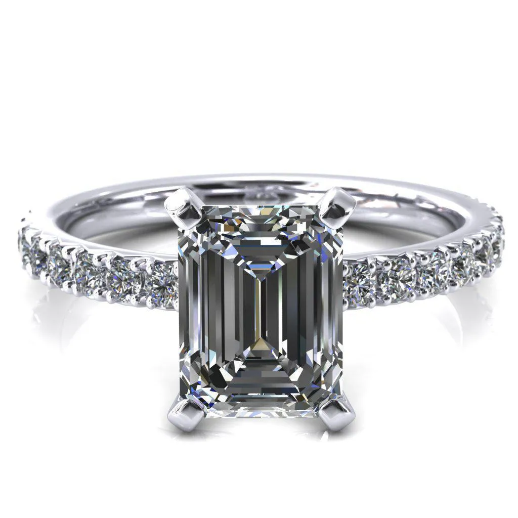 Nefili Emerald Center Stone 4 Prong 5/8 Eternity Diamond French Pave Engagement Ring