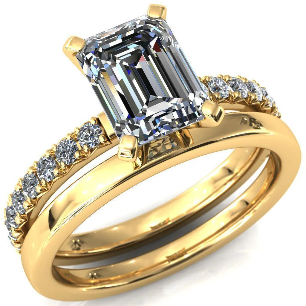 Nefili Emerald Center Stone 4 Prong 5/8 Eternity Diamond French Pave Engagement Ring