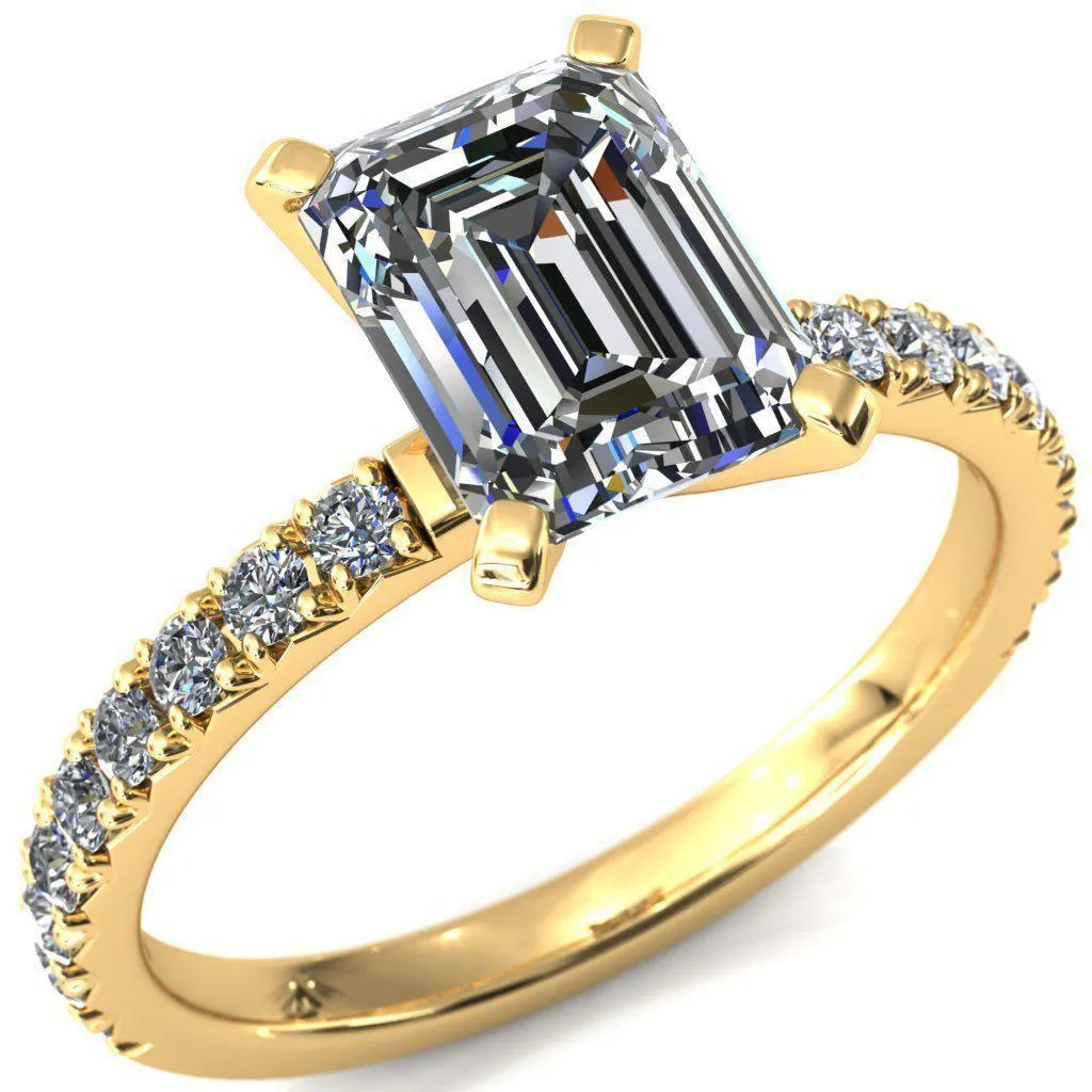 Nefili Emerald Center Stone 4 Prong 5/8 Eternity Diamond French Pave Engagement Ring