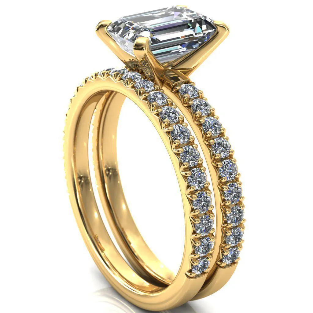Nefili Emerald Center Stone 4 Prong 5/8 Eternity Diamond French Pave Engagement Ring
