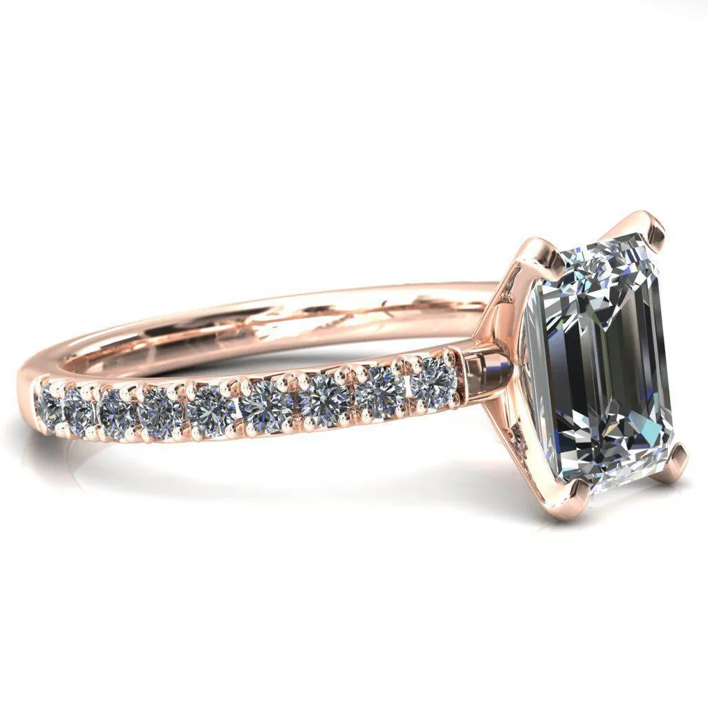 Nefili Emerald Center Stone 4 Prong 5/8 Eternity Diamond French Pave Engagement Ring