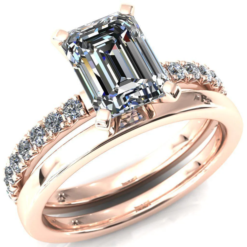 Nefili Emerald Center Stone 4 Prong 5/8 Eternity Diamond French Pave Engagement Ring