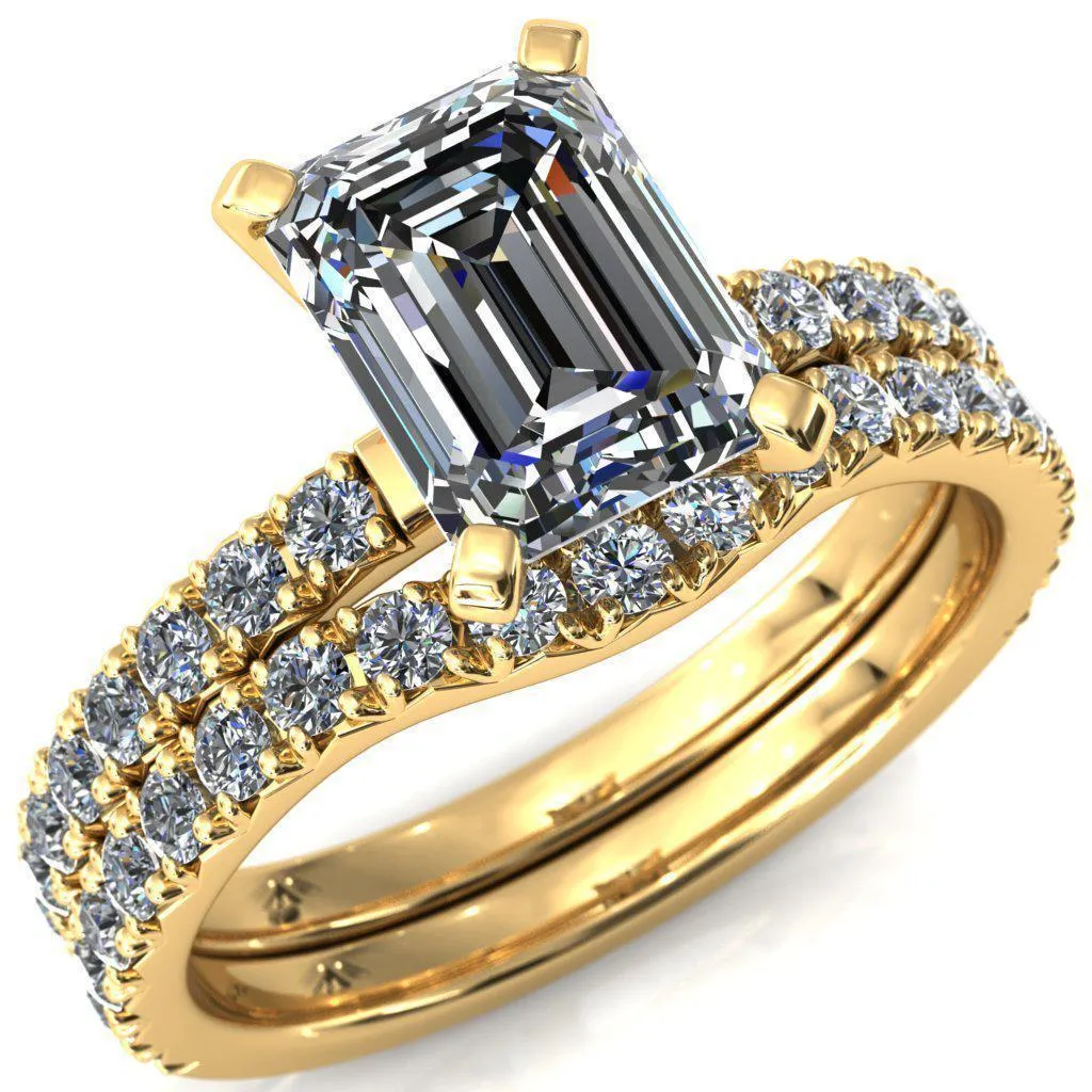 Nefili Emerald Center Stone 4 Prong 5/8 Eternity Diamond French Pave Engagement Ring