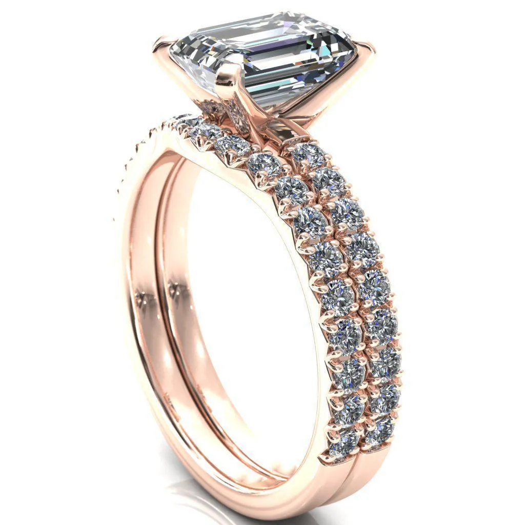 Nefili Emerald Center Stone 4 Prong 5/8 Eternity Diamond French Pave Engagement Ring