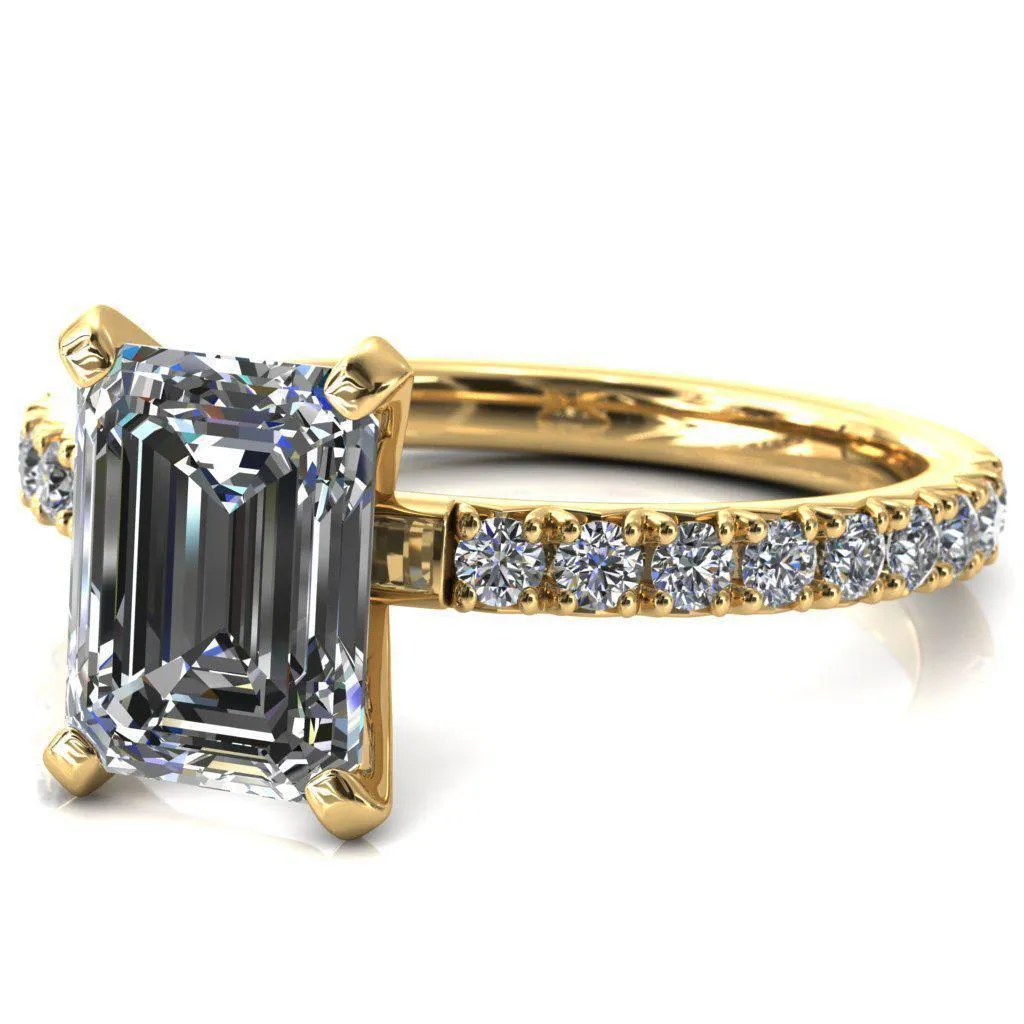 Nefili Emerald Center Stone 4 Prong 5/8 Eternity Diamond French Pave Engagement Ring