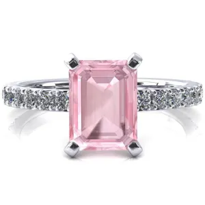 Nefili Emerald Pink Sapphire 4 Prong 5/8 Eternity Diamond French Pave Engagement Ring