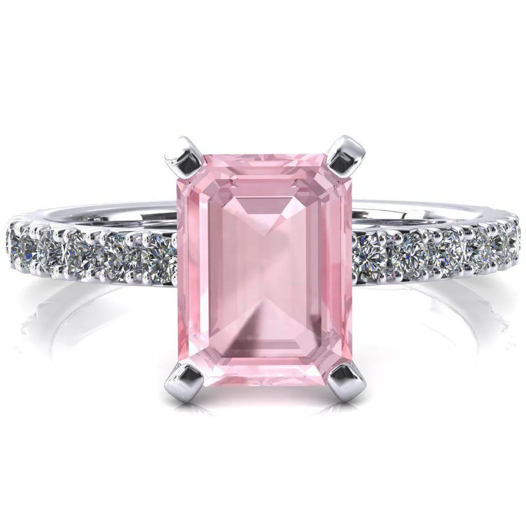 Nefili Emerald Pink Sapphire 4 Prong 5/8 Eternity Diamond French Pave Engagement Ring