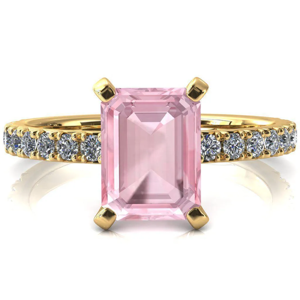 Nefili Emerald Pink Sapphire 4 Prong 5/8 Eternity Diamond French Pave Engagement Ring