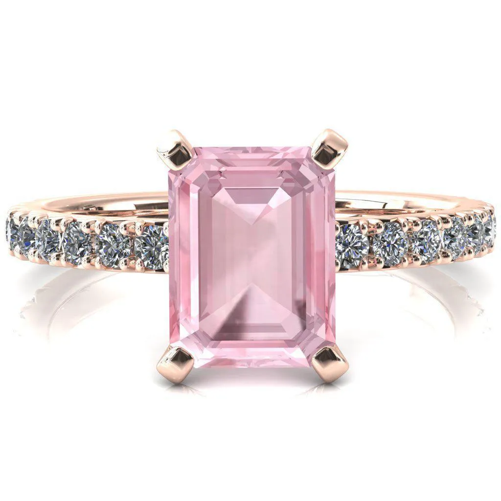 Nefili Emerald Pink Sapphire 4 Prong 5/8 Eternity Diamond French Pave Engagement Ring