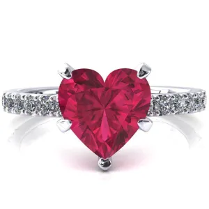 Nefili Heart Ruby 5 Prong 5/8 Eternity Diamond French Pave Engagement Ring