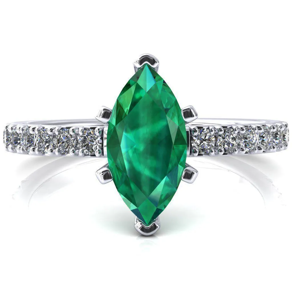Nefili Marquise Emerald 6 Prong 5/8 Eternity Diamond French Pave Engagement Ring