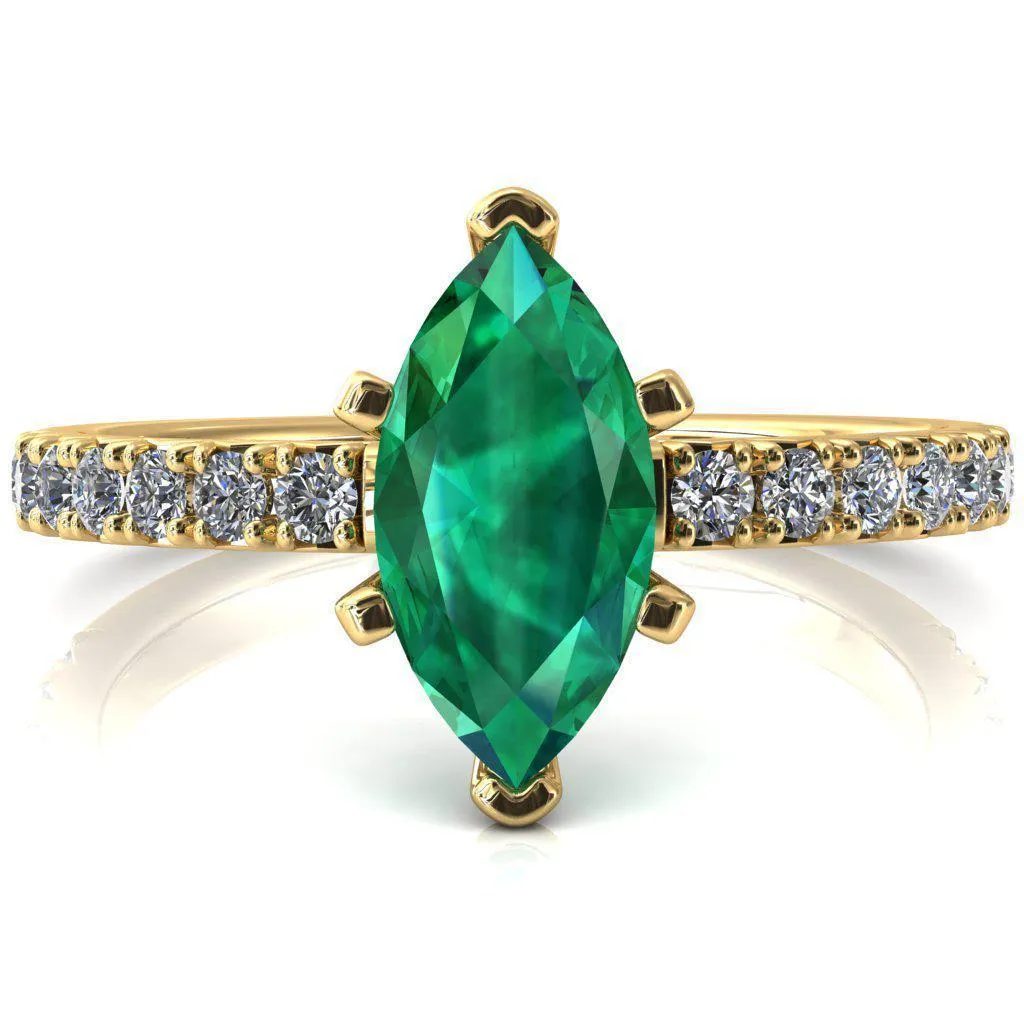 Nefili Marquise Emerald 6 Prong 5/8 Eternity Diamond French Pave Engagement Ring