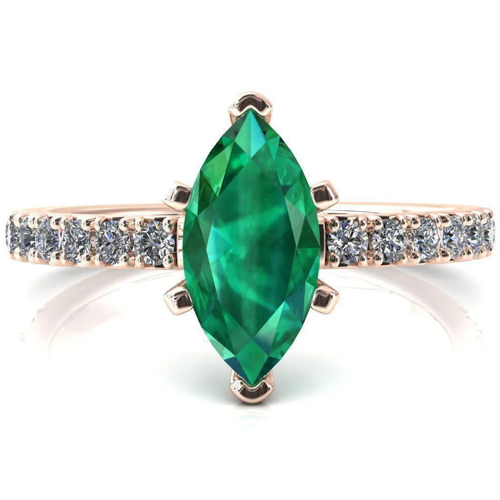 Nefili Marquise Emerald 6 Prong 5/8 Eternity Diamond French Pave Engagement Ring