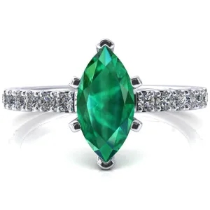 Nefili Marquise Emerald 6 Prong 5/8 Eternity Diamond French Pave Engagement Ring