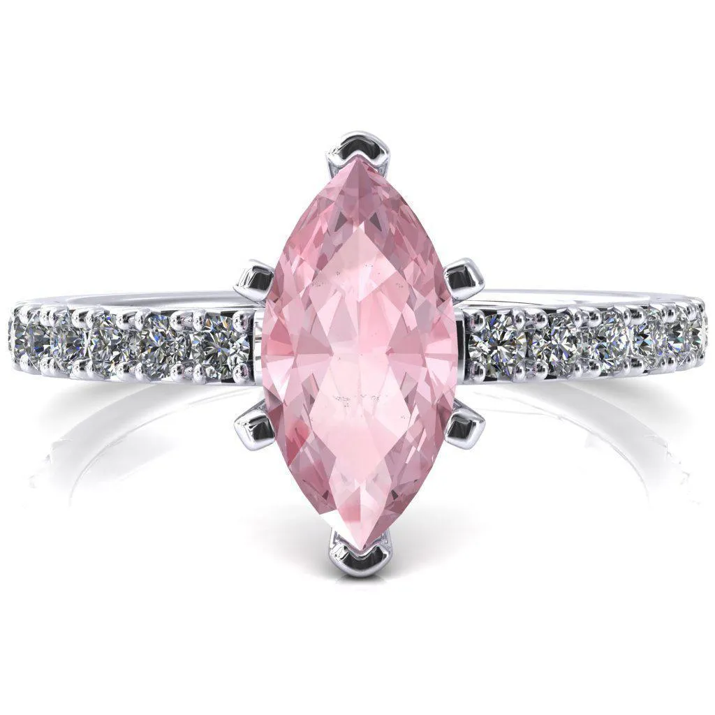 Nefili Marquise Pink Sapphire 6 Prong 5/8 Eternity Diamond French Pave Engagement Ring