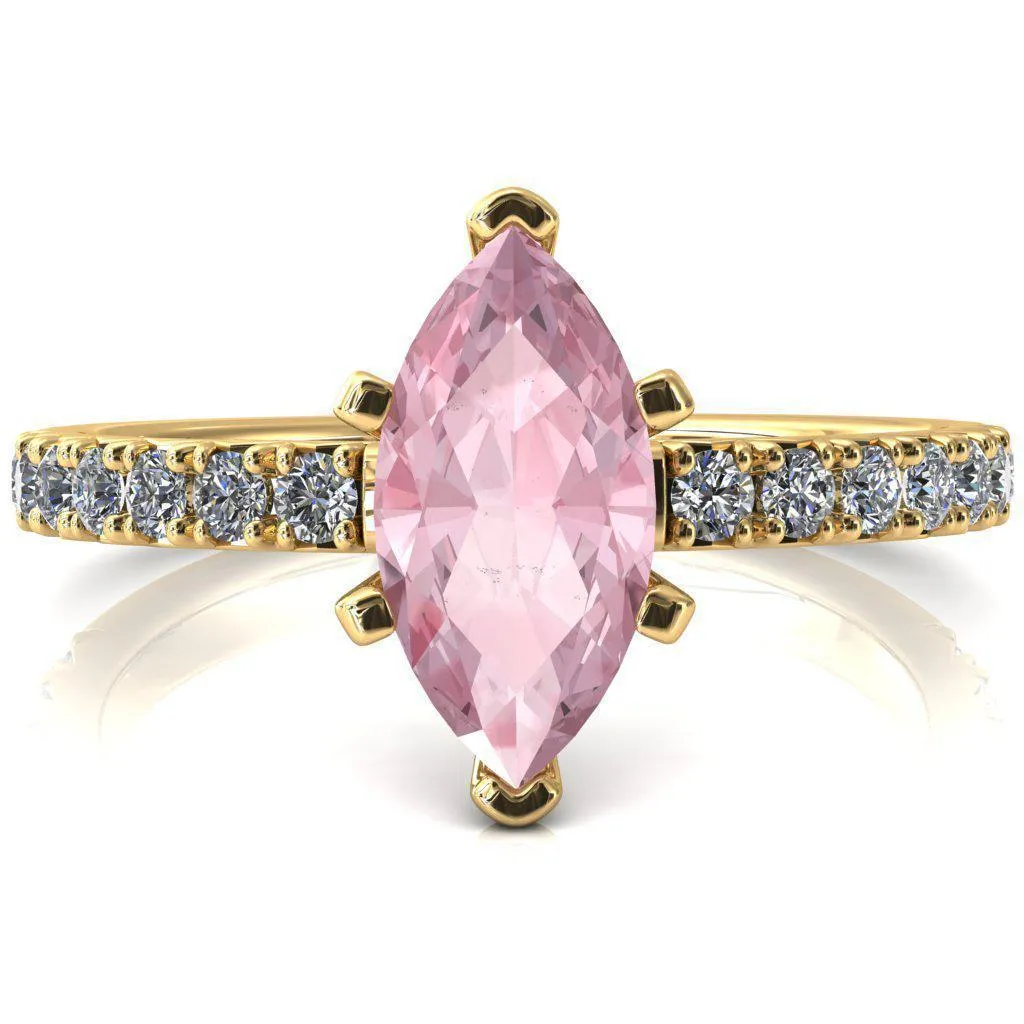 Nefili Marquise Pink Sapphire 6 Prong 5/8 Eternity Diamond French Pave Engagement Ring