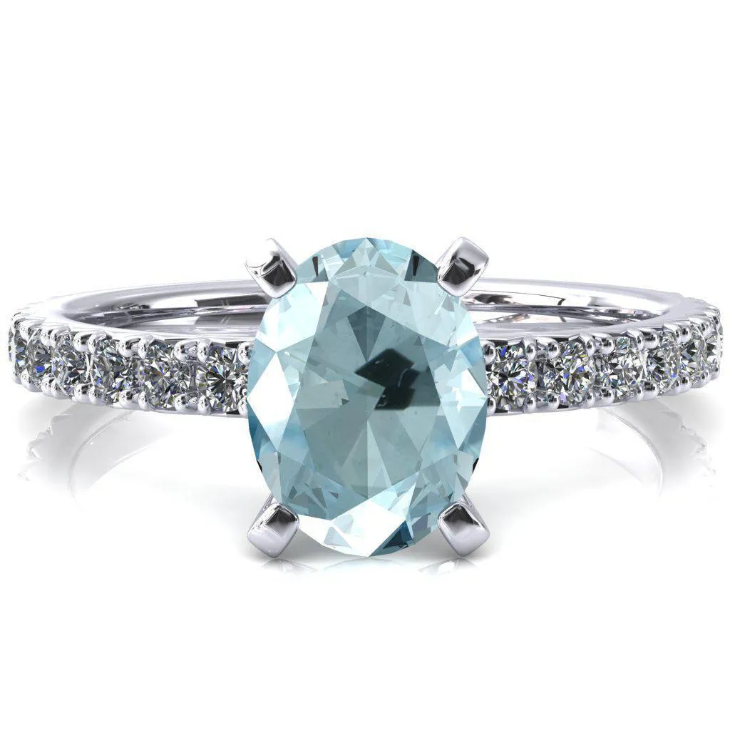Nefili Oval Aqua Blue Spinel 4 Prong 5/8 Eternity Diamond French Pave Engagement Ring