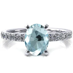 Nefili Oval Aqua Blue Spinel 4 Prong 5/8 Eternity Diamond French Pave Engagement Ring