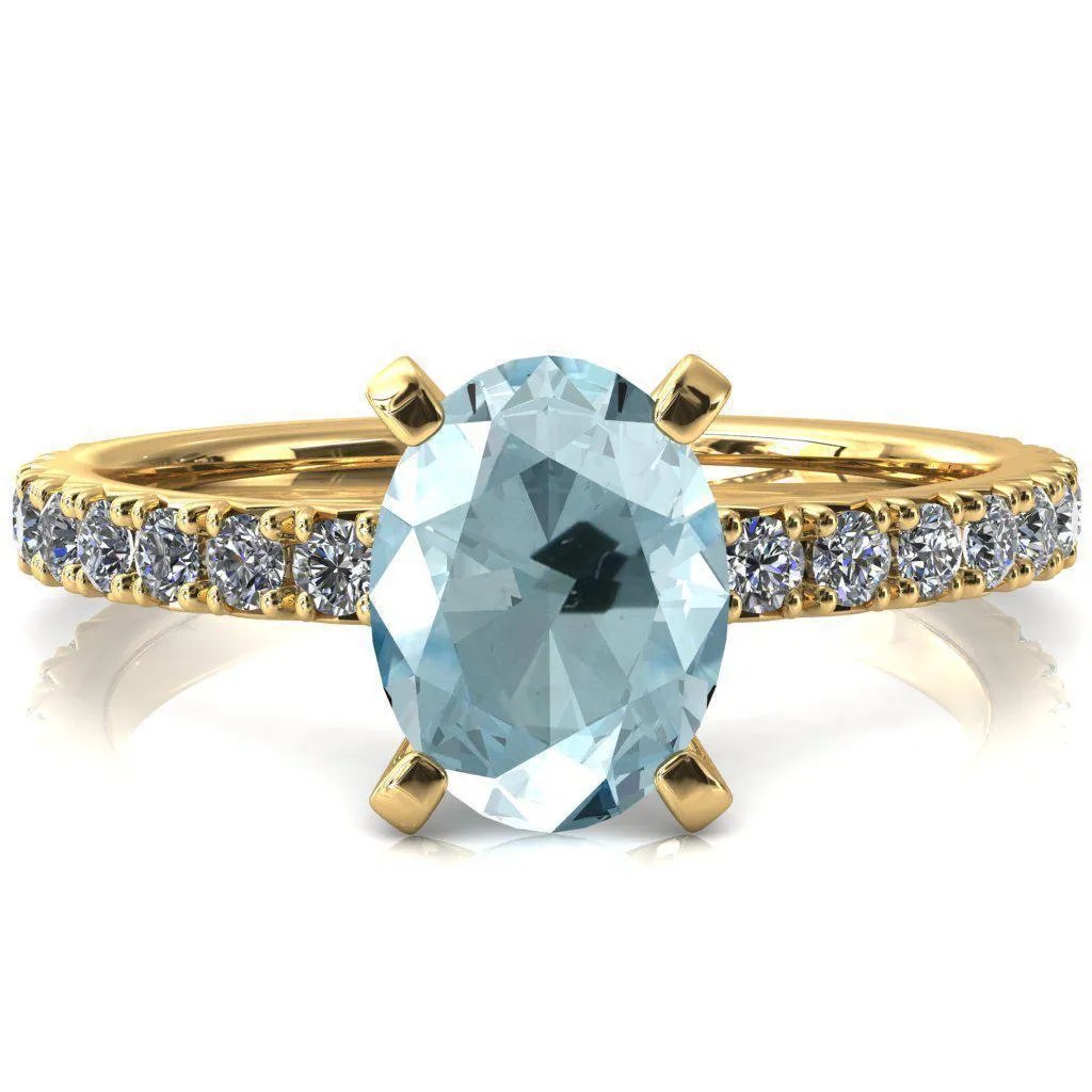 Nefili Oval Aqua Blue Spinel 4 Prong 5/8 Eternity Diamond French Pave Engagement Ring