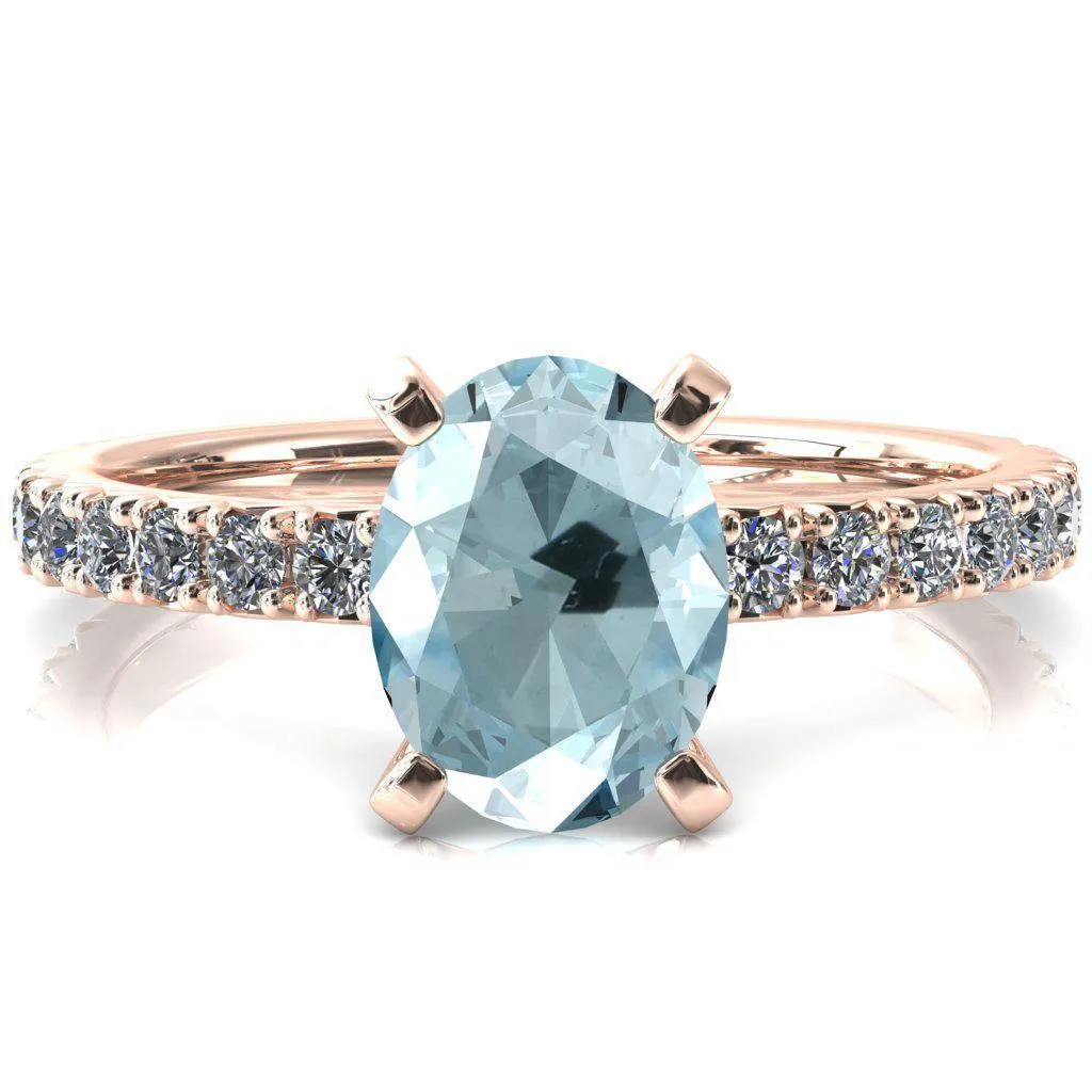 Nefili Oval Aqua Blue Spinel 4 Prong 5/8 Eternity Diamond French Pave Engagement Ring
