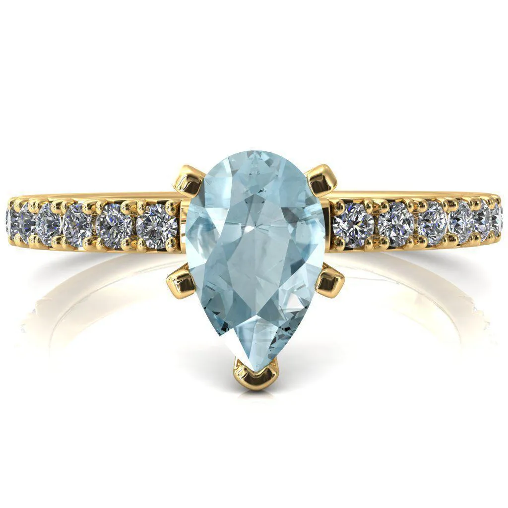 Nefili Pear Aqua Blue Spinel 5 Prong 5/8 Eternity Diamond French Pave Engagement Ring