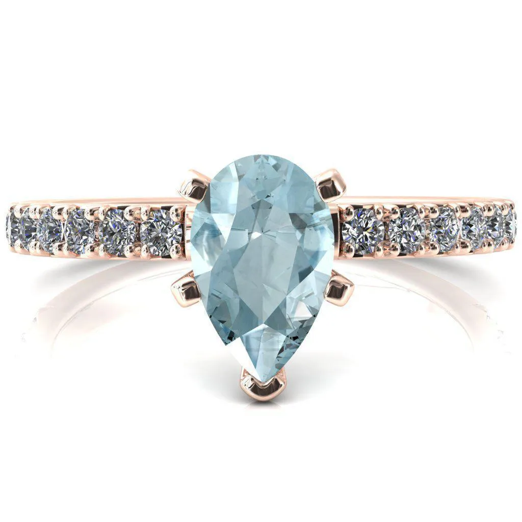 Nefili Pear Aqua Blue Spinel 5 Prong 5/8 Eternity Diamond French Pave Engagement Ring