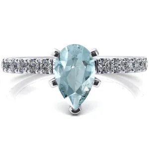 Nefili Pear Aqua Blue Spinel 5 Prong 5/8 Eternity Diamond French Pave Engagement Ring
