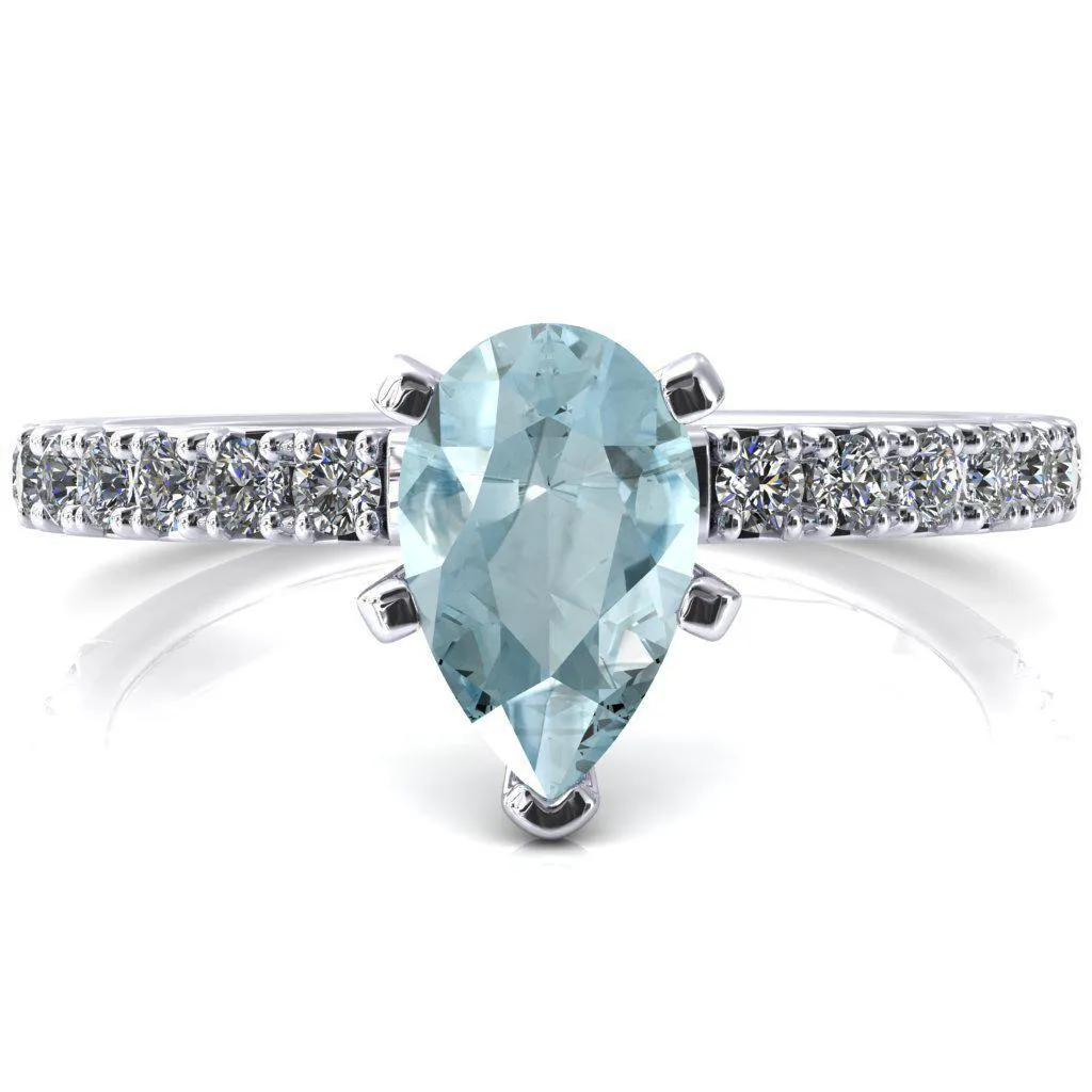 Nefili Pear Aqua Blue Spinel 5 Prong 5/8 Eternity Diamond French Pave Engagement Ring