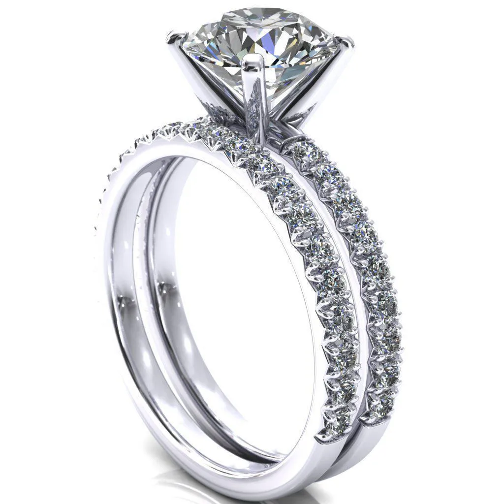 Nefili Round Center Stone 4 Prong 5/8 Eternity Diamond French Pave Engagement Ring