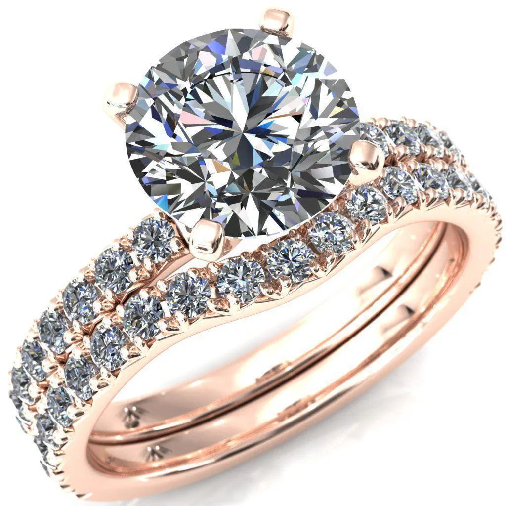 Nefili Round Center Stone 4 Prong 5/8 Eternity Diamond French Pave Engagement Ring
