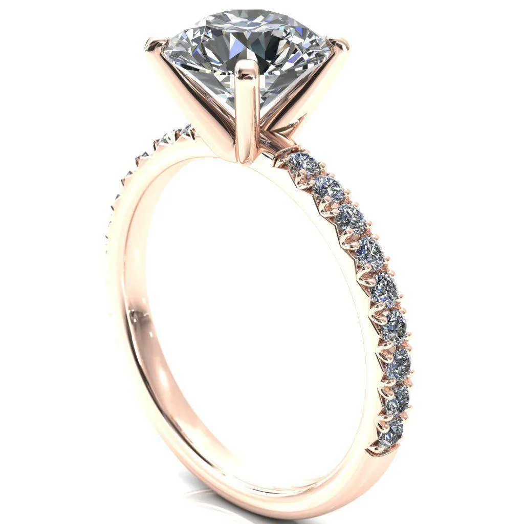 Nefili Round Center Stone 4 Prong 5/8 Eternity Diamond French Pave Engagement Ring