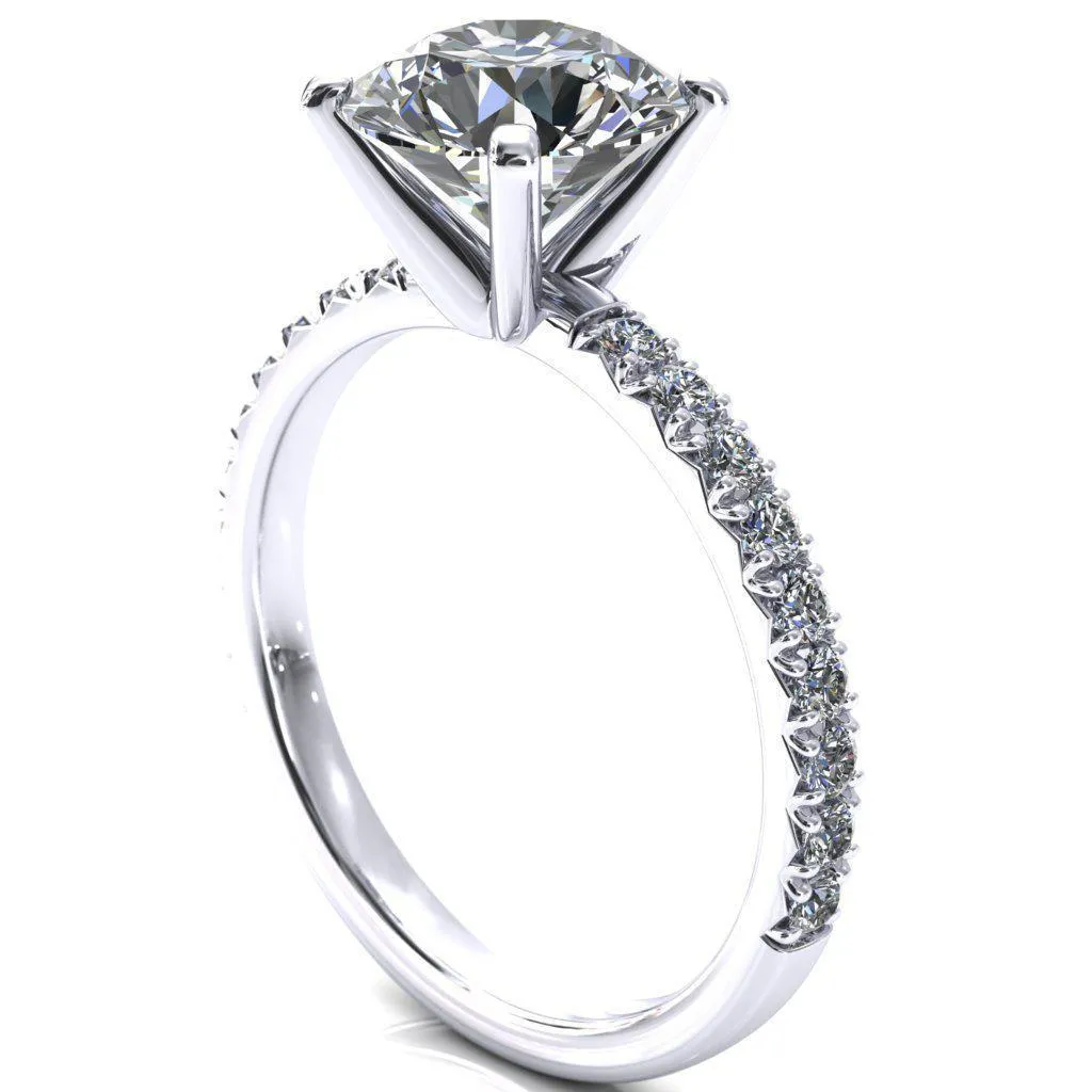 Nefili Round Center Stone 4 Prong 5/8 Eternity Diamond French Pave Engagement Ring