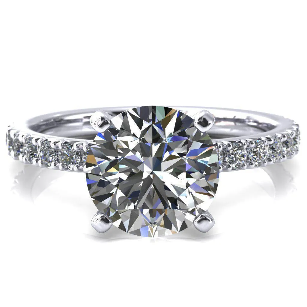 Nefili Round Center Stone 4 Prong 5/8 Eternity Diamond French Pave Engagement Ring