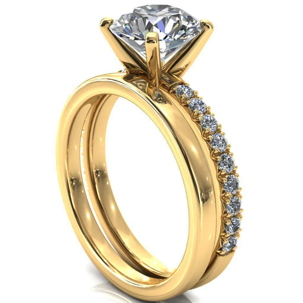 Nefili Round Center Stone 4 Prong 5/8 Eternity Diamond French Pave Engagement Ring
