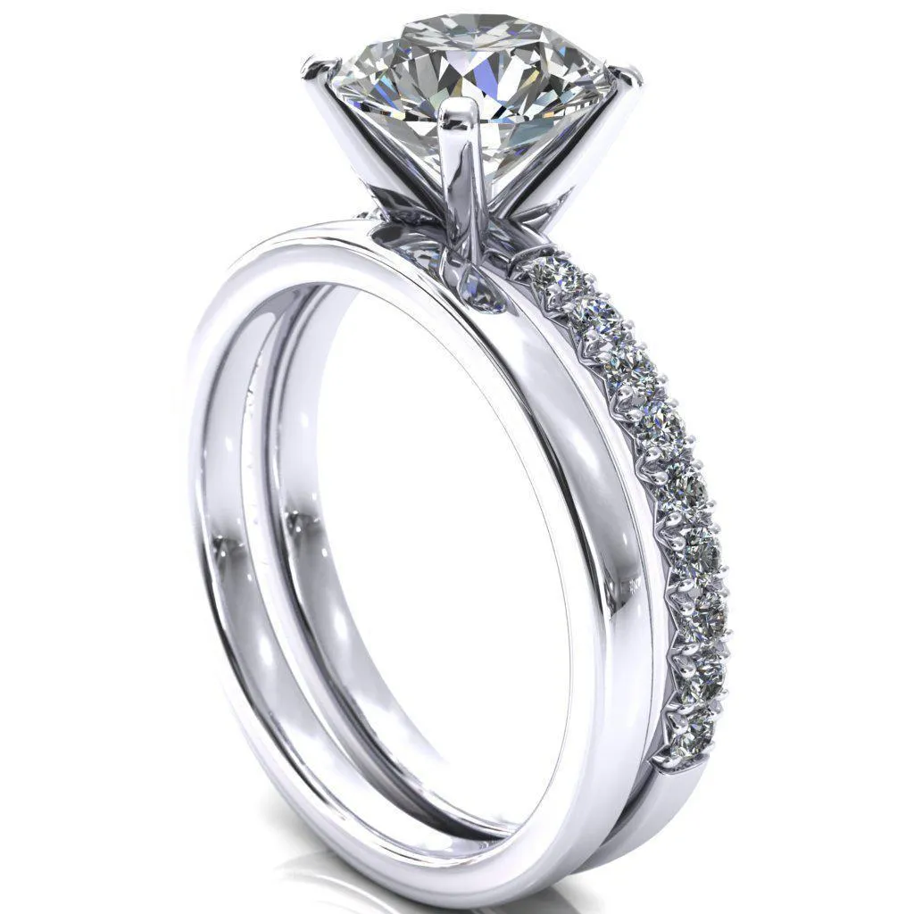 Nefili Round Center Stone 4 Prong 5/8 Eternity Diamond French Pave Engagement Ring