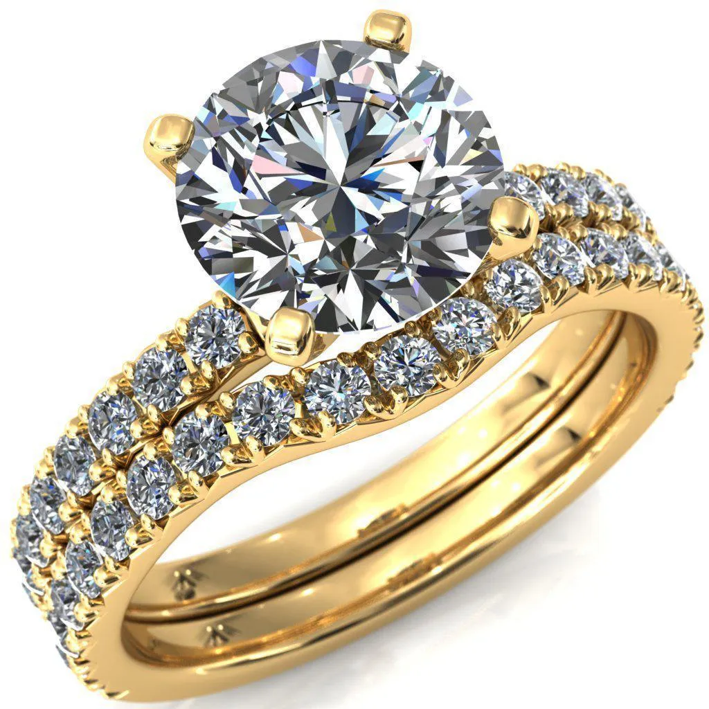 Nefili Round Center Stone 4 Prong 5/8 Eternity Diamond French Pave Engagement Ring